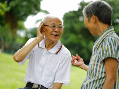 Elderly couple talking