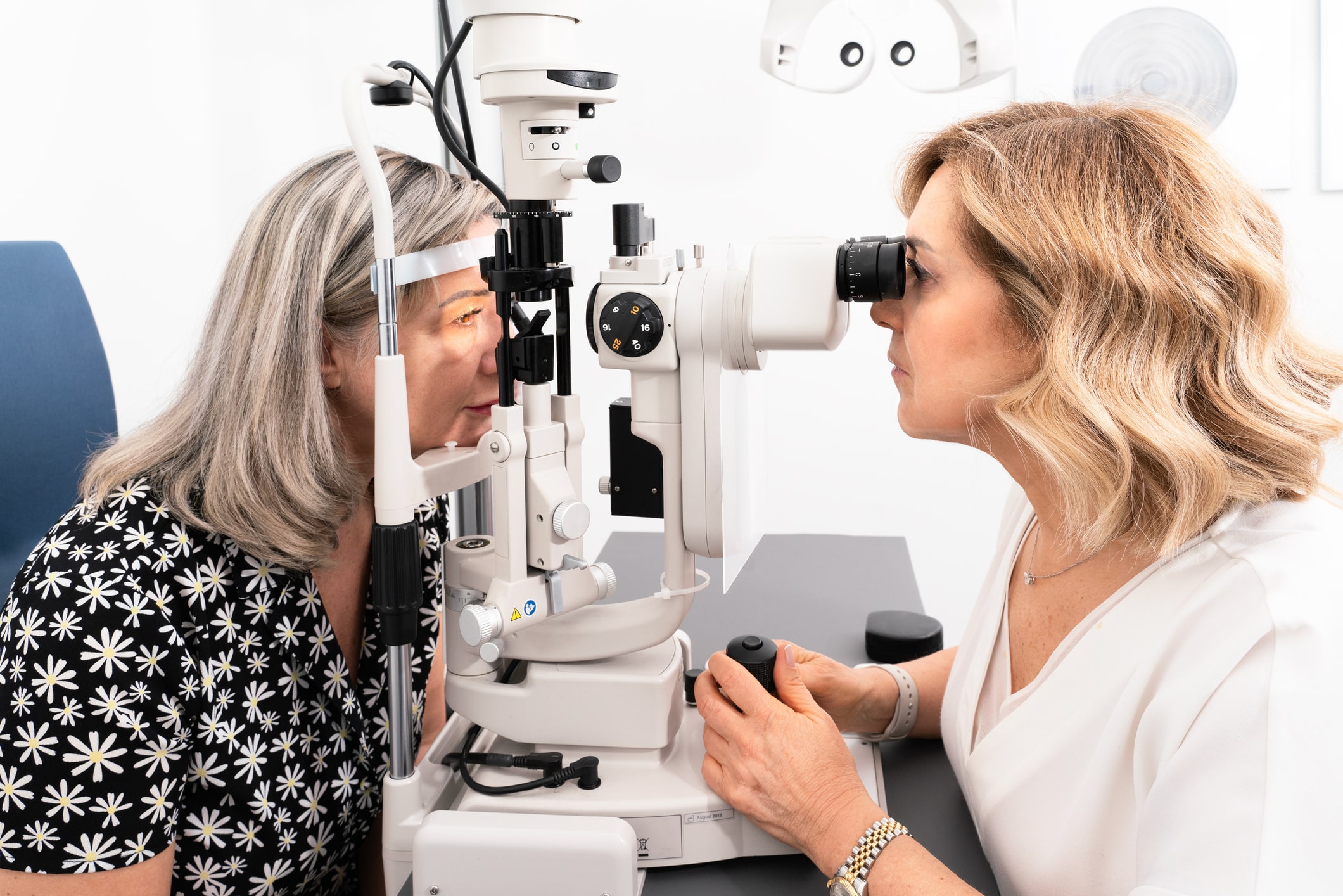 Woman receiving an eye exam